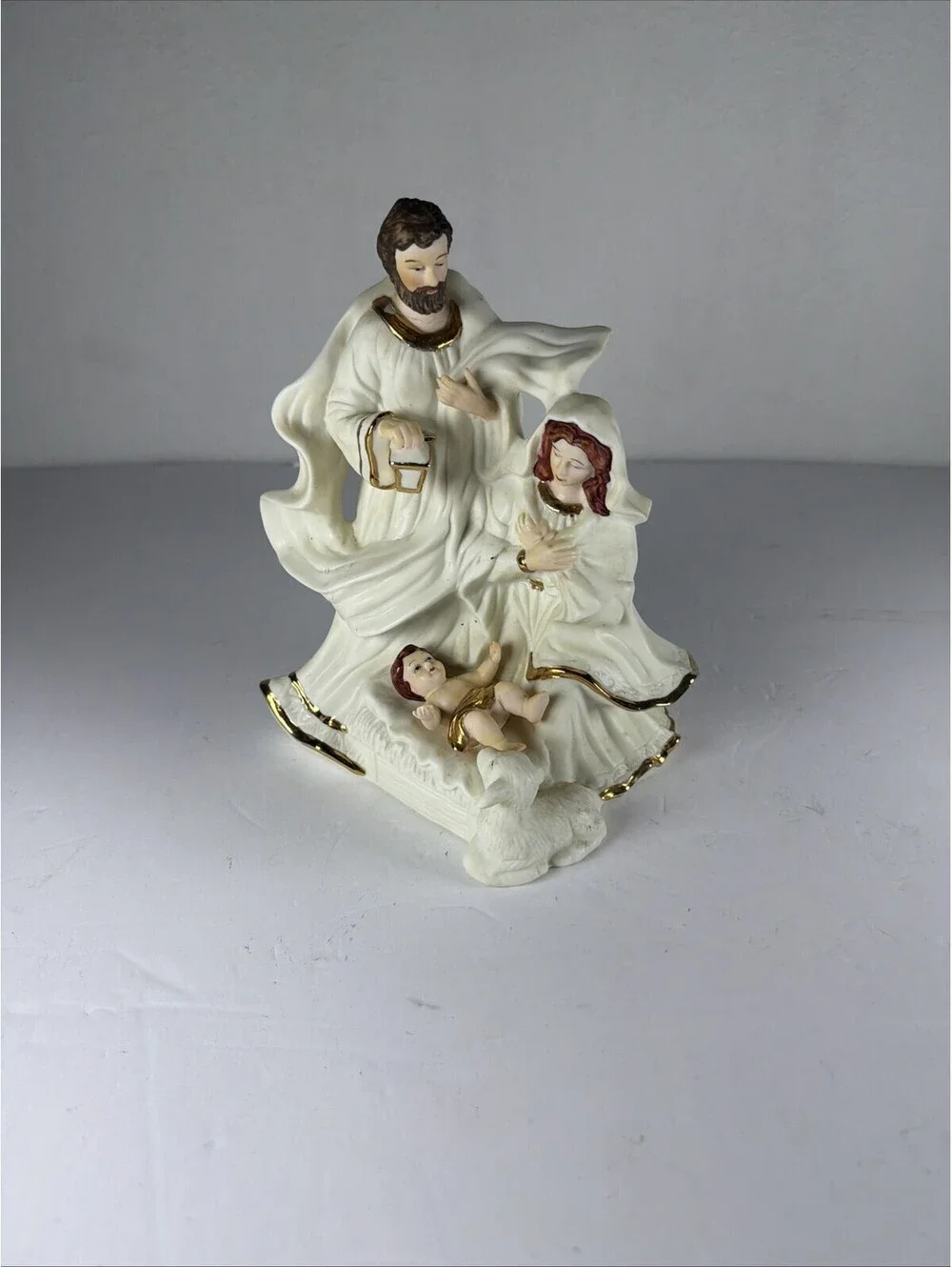 Vintage Enesco Porcelain Nativity Figurine Holy Family Gold Trim S-12